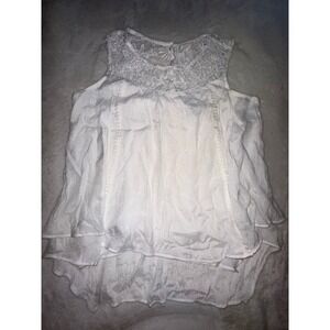 New Directions White‎ Lace High Low Tank Top Sleeveless Blouse Women's Size L